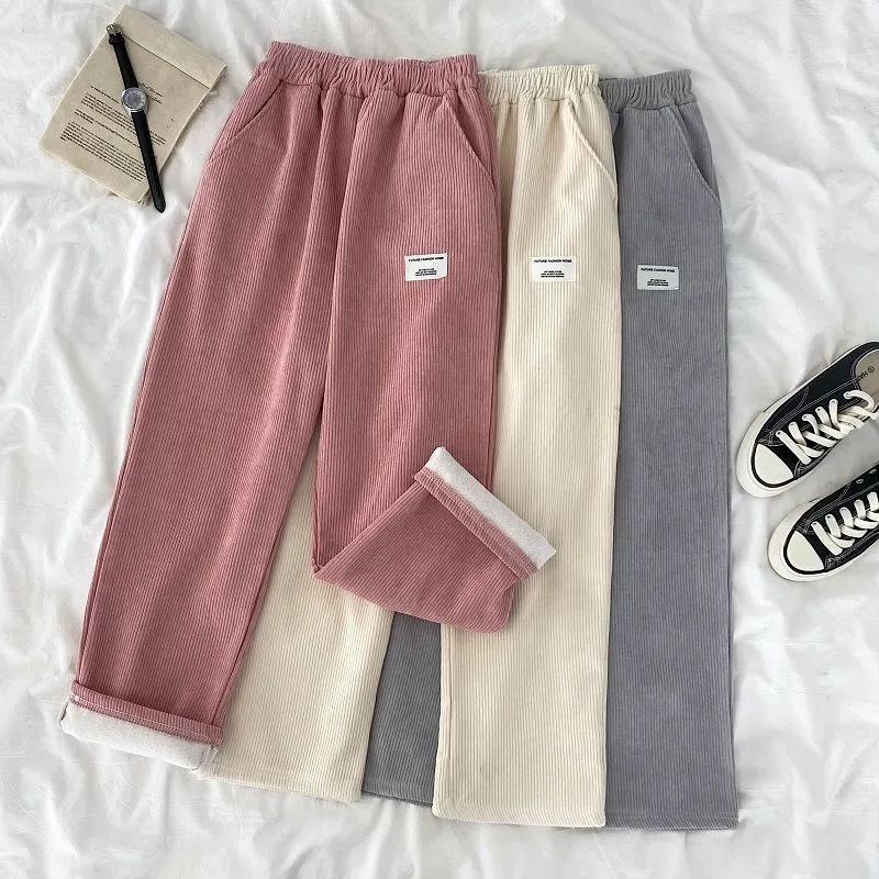 Corduroy Pants Women's Autumn and Winter Student Korean Style Loose High Waist Wide-leg Pants Plus Velvet Thick Casual Pants Tide