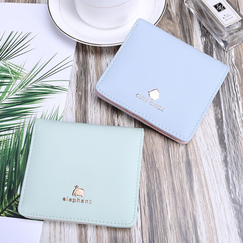 Small Wallet Female Short-style Two-fold Wallet Mini Folding Card Bag Simple Lady's Buckle Wallet