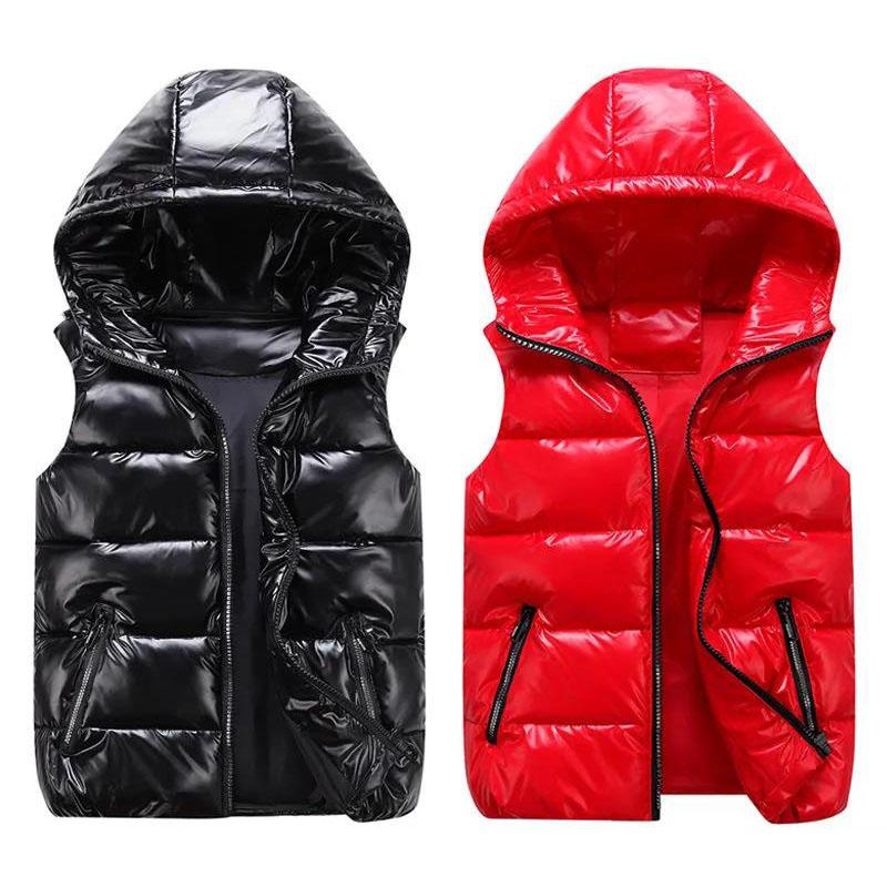 Large Size Glowing Women Winter Hooded Vest Coat Glossy Down Cotton Sleeveless Jacket Female Thicken Warm Winter Vest