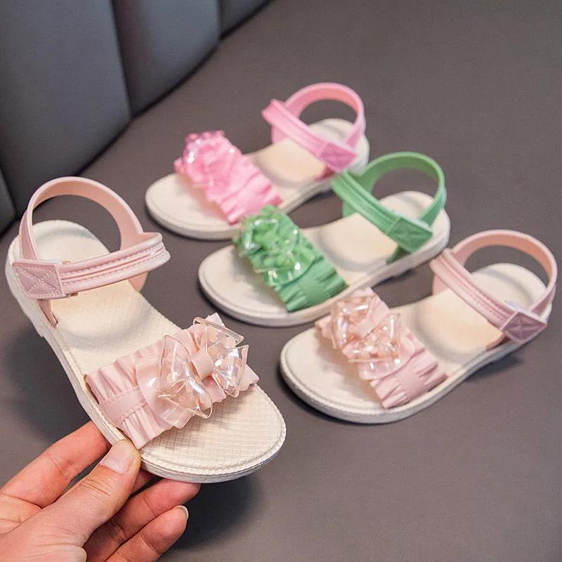 Girls Sandals Girls Summer Soft Sole Beach Flat Sandals Anti-slip Solid Color Casual Princess Light Sandals