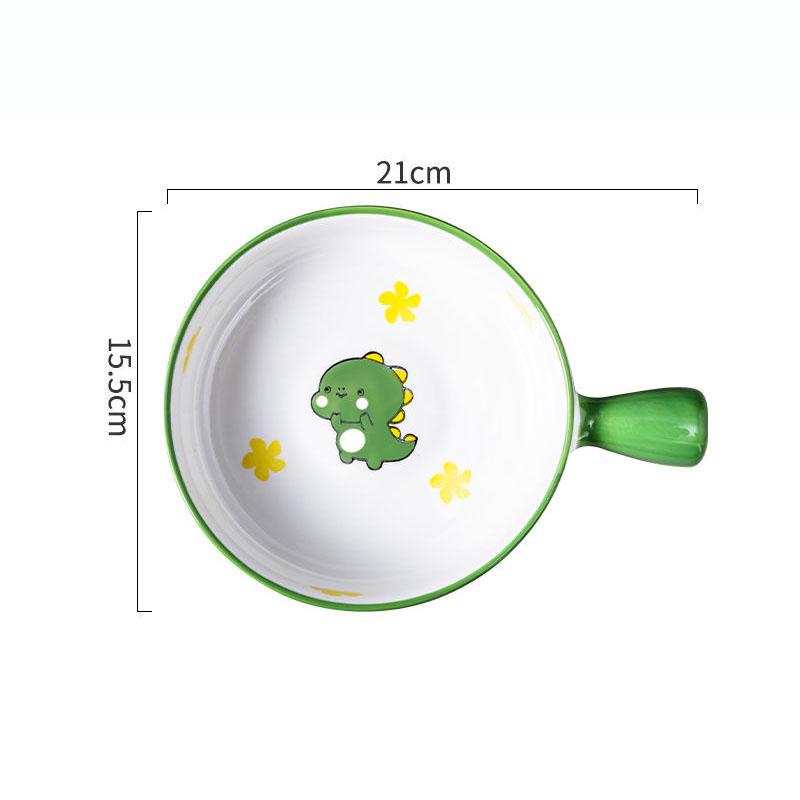 Ceramic Handle Bowl Cartoon Cute Japanese Instant Noodle Bowl Household Oven Bowl High Temperature Resistant Plate Bowl