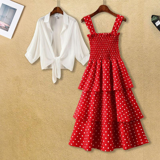 Dot Sling Mid-length S-XXXXL Women's Summer Dress Chiffon Vacation Sandy Beach Daily Wear Sundress