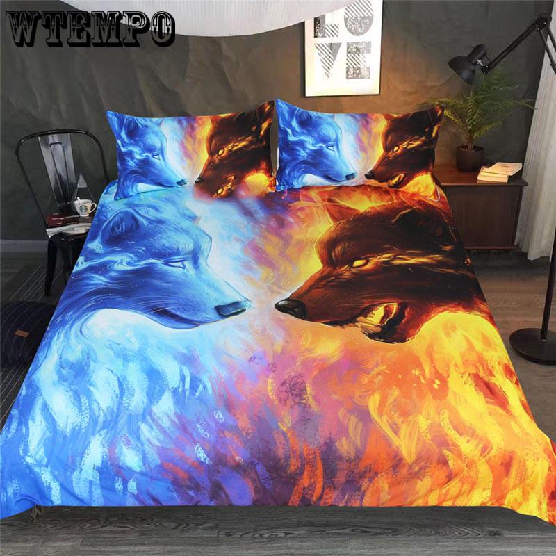 3D Couple Wolf Pattern Fashion Men Bedding Set Comfortable Duvet Cover Animal Pillowcase Sets