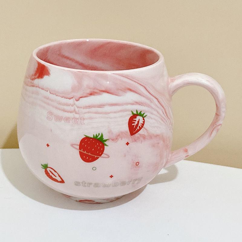 Creative Cartoon Ceramic Cup Female Student Dormitory Water Cup Cute Strawberry Mug Home Milk Breakfast Cup Spoon