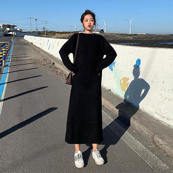 Autumn and Winter Long Sweater Skirt Pullover Women Loose Large Size Turtleneck Collar Mid-length Over The Knee Knitted Sweater