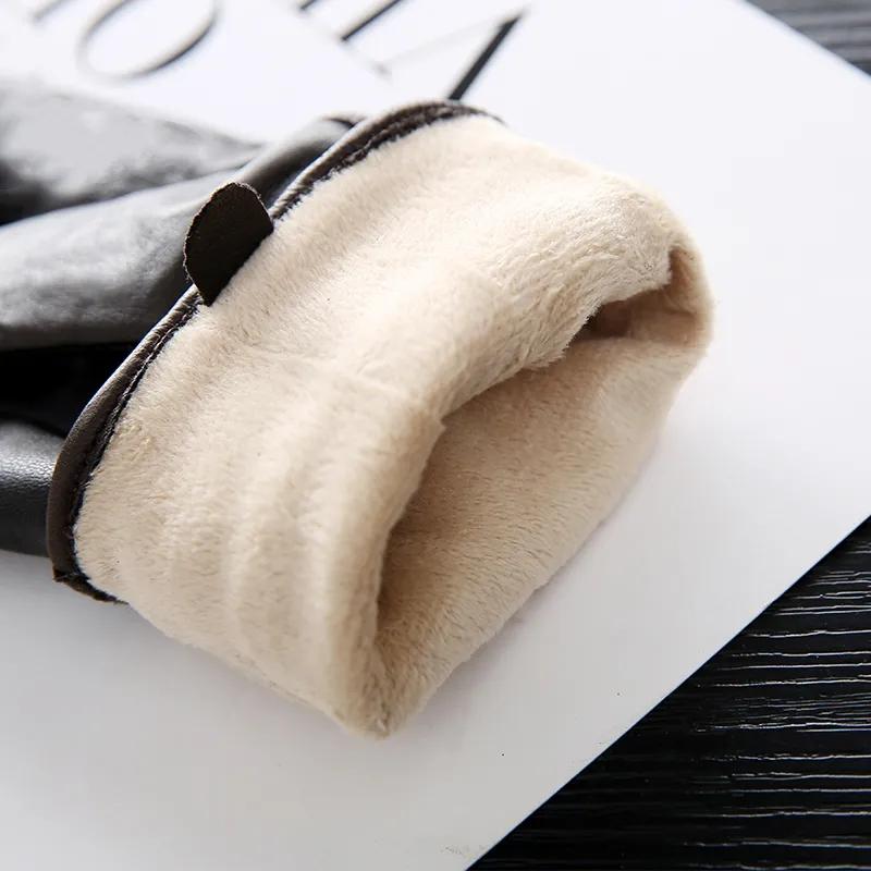 Women's Goatskin Leather Gloves Cycling Driving Plus Cashmere Warm Mittens Windproof Winter Classic Leather Gloves High Quality Anti-pilling Soft