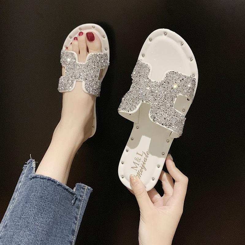 Slippers Women's Summer Wear Non-slip Go Out Women's Sandals Shiny Sandals and Slippers Soft Bottom Non-slip Flat Sandals