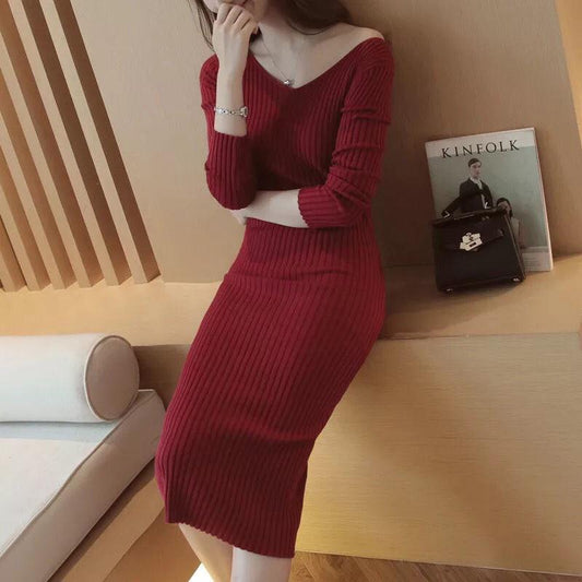 Autumn Winter Warm Women Sweater Dress Fashion Slim Knitted Dress Long Sleeves Female Dresses