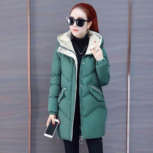 Women's Printed Cotton-padded Jacket Women's Mid-length Slim and Loose Thickened Down Cotton-padded Jacket Women