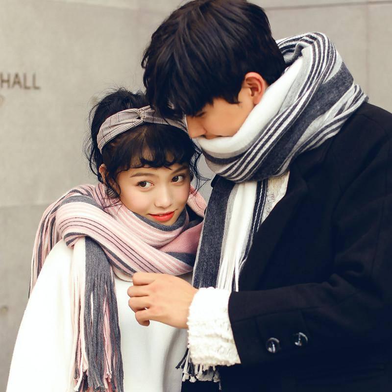 Winter Striped Fringe Couple Scarf All-match Scarf Winter Young Wild Men and Women Gifts