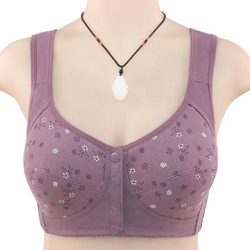 No Rims Large Size Cotton Front Buckle Vest-style Wrapped Chest Gathered Underwear Women Middle-aged and Elderly Mothers Bra