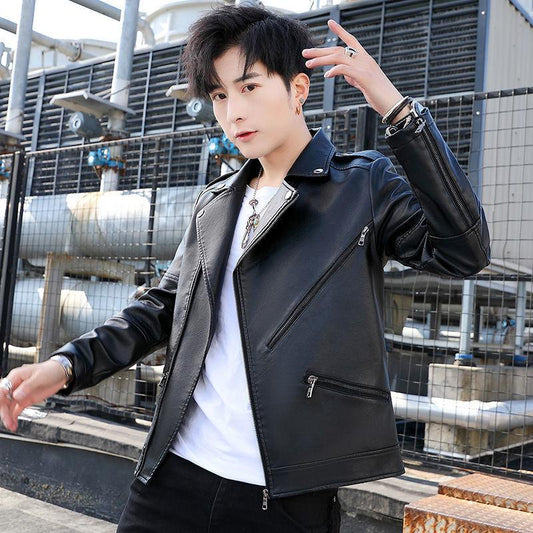 Fall/winter Lapel Leather Men's Korean Youth Leisure Motorcycle Jacket Large Size Leather Jacket