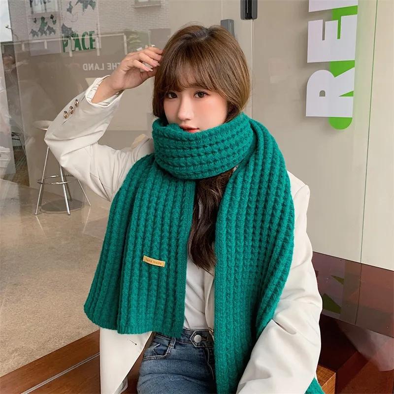 Women's Winter Scarf Korean Style All Match Hand-knitted Thick Scarf Long Wrap Shaml Solid Neck Collar Scarf Warm Knitting Scarves