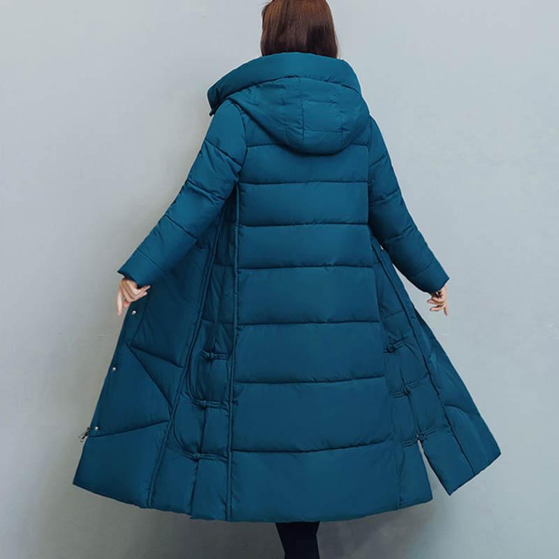 Retro Padded Down Padded Jacket Women's Winter Ethnic Style Loose Long Over-the-knee Jacket