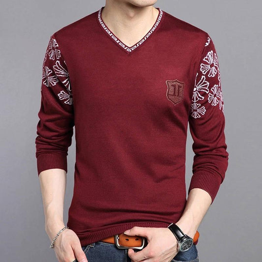 Fashion Mens Sweater Mens Pullover Print Slim Fit Jumpers Knitred Woolen Autumn Casual Men Clothes