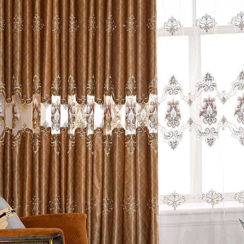 1/2pcs High-end Hollow European Water-soluble Embroidered Curtains for Living Room Balcony Bedroom Thick Double-layer Curtains