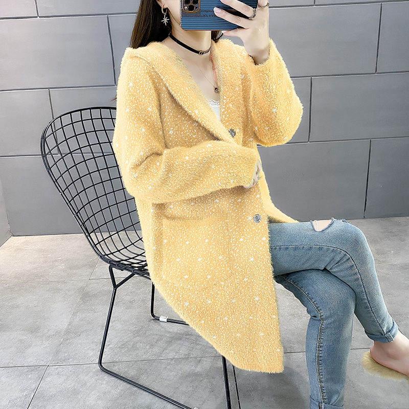 Spring and Autumn Mid-length Plaid Imitation Mink Velvet Coat Women Loose Thick Knit Sweater Coat Women