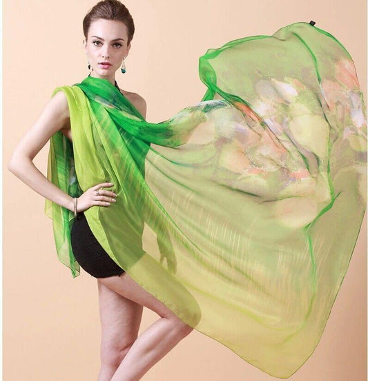 Flower Wrap Shawl Silk Imitation Satin 200*140cm Women Elegant Scarf  All-match Headscarf Sunscreen Gauze Shawl