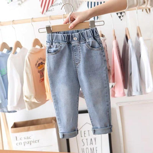 Children's Pants Stretch Jeans Korean Style High Waist Slim Trousers Feet Pants Boys and Girls Jeans