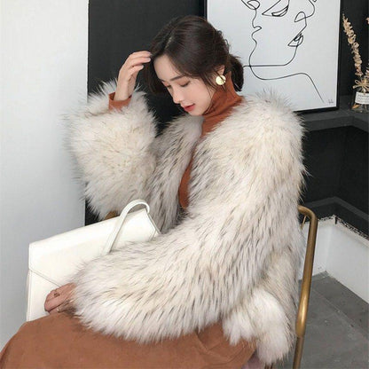 Fur Coat Women's Woven Raccoon Fur Imitation Fox Hair Light Short Short Autumn and Winter Loose and Thin Warm Jacket