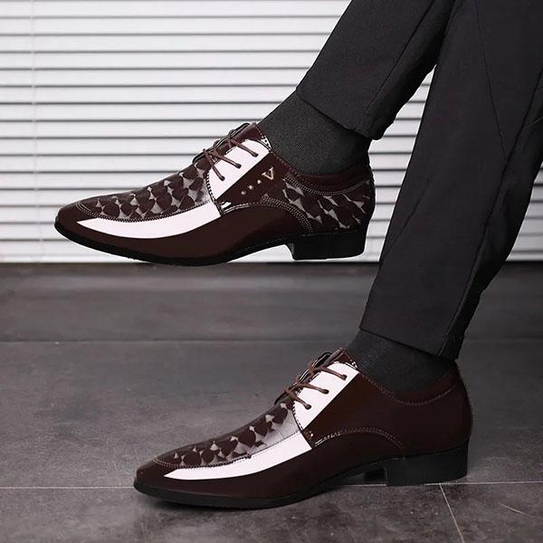 Men's Leather Shoes Business Casual Glossy Lacing Dress Leather Shoes Men's Moccasin Shoes Youth Formal Footwear Black Pointed Toe Wedding Shoes