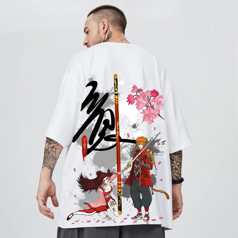 Chinese Trendy T-shirts Summer Oversized O-neck Short Sleeve Casual Pullover Ladies Anime Sexy Girl Print Tees Hip Hop Men Shirt