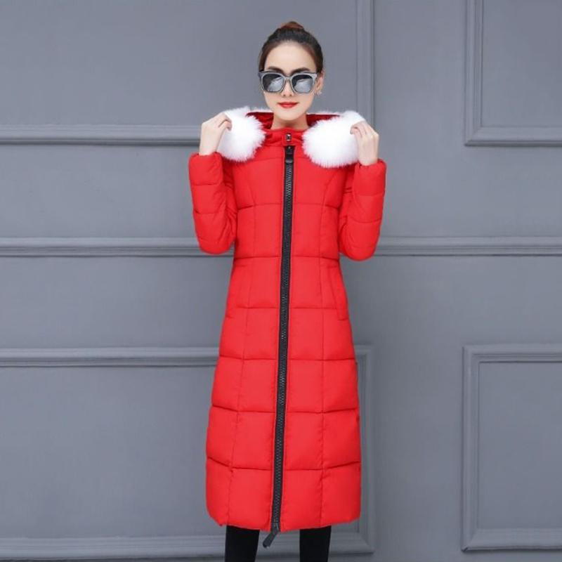 Winter Down Coat Women Fur Collar Warm Padded Jacket Long Black Fashion Plus Size Hooded Windbreaker Outerweaer Lady Thick Jacket and Coat