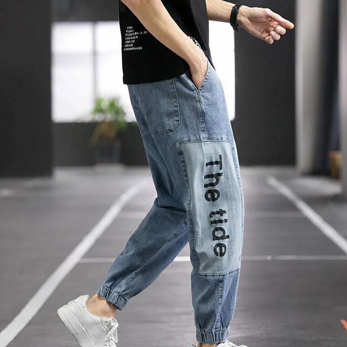 S-5XL Men's Autumn and Spring Plus Size Streetwear Hip Hop Trousers Men's Jeans Long Denim Pants Elastic Harem Pants Joggers Pants