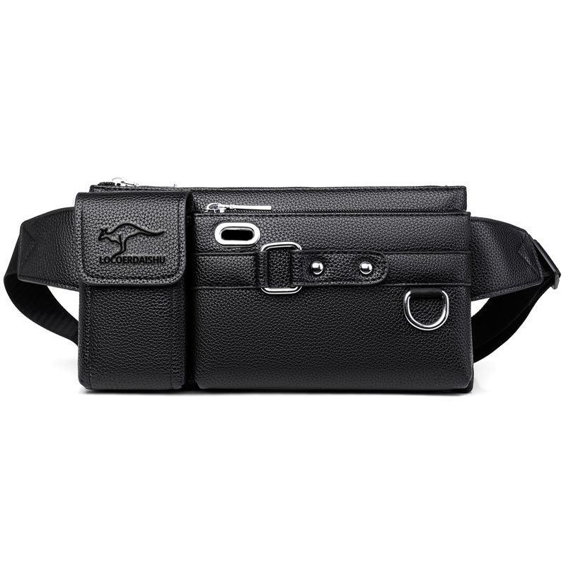 Men's Chest Bag Leather Texture Waterproof Waist Bag Trendy Large Capacity Multifunctional Messenger Bag