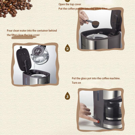 Coffee Machine Home Office Espresso Maker 700ml Kettle Coffee Powder Filter Anti-Drip Insulation Teapot 220V