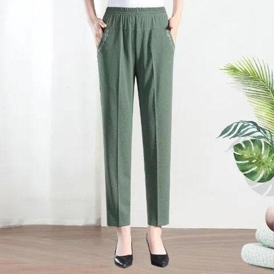 XL-5XL Women's Spring Summer Large Size Ice Silk Comfortable Pants Female Solid Color Elastic Waist Casual Trousers