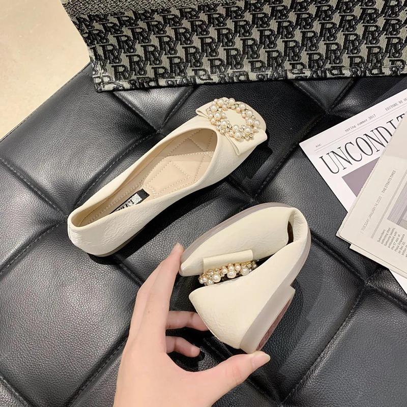 British Style Women's Leather Shoes Work Can Wear Shallow Mouth Square Toe Soft Leather Flat Shoes Lightweight Soft-soled Women's Leather Shoes