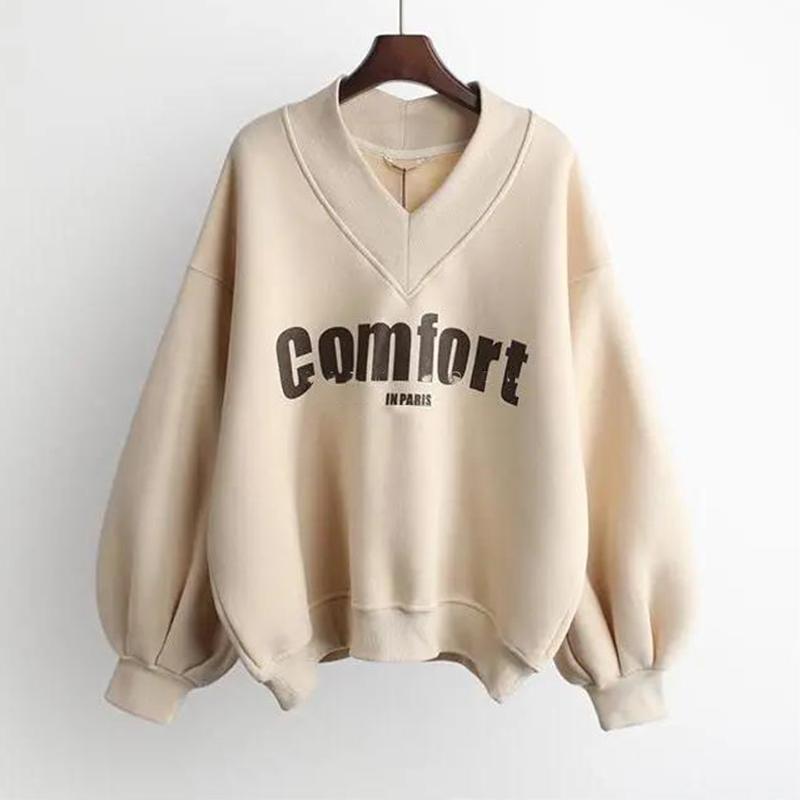 Sweater Women's Fleece Thickening Autumn and Winter Student Loose Letter V-neck Coat Women Sweatshirts