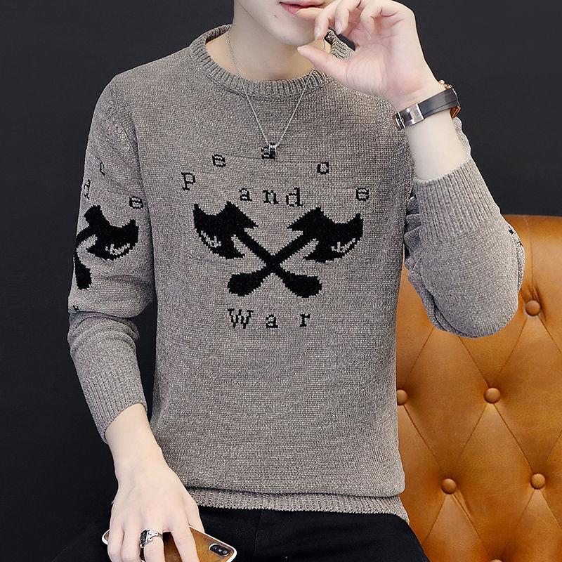 2019 Autumn Mens Sweater O-Neck Cool Axe Print Knitting Mens Sweaters and Pullovers Men Pullover Men