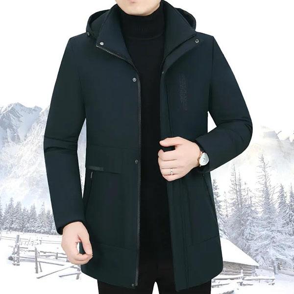 XL-5XL Winter Men's Down Jacket Solid Color Large Size Hooded Cotton Jacket Plus Velvet Thickened Long Casual Coat