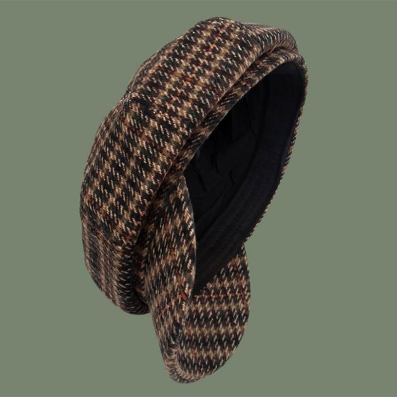 Women's Vintage Plaid Beret All-match Winter Octagonal Hat Ladies Round Face Spring Autumn Warm Korean Retro Top Hat Woolen Striped Painter Hat