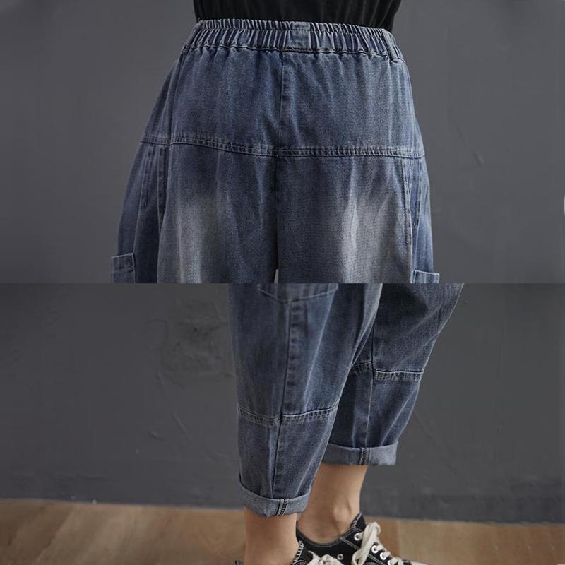 WTEMPO Summer Harem Pants Plus Size Elastic Waist Women's Jeans Loose Wide Leg Straight  Denim Big Pocket Trousers