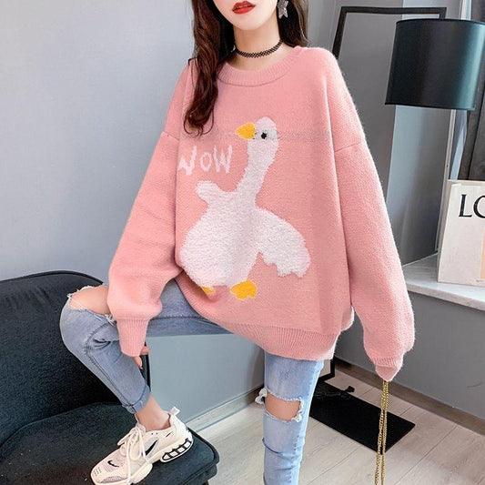 Autumn and Winter Loose Casual Sweater Cartoon Pattern Fashion Jacket Cute Style Female Student Top