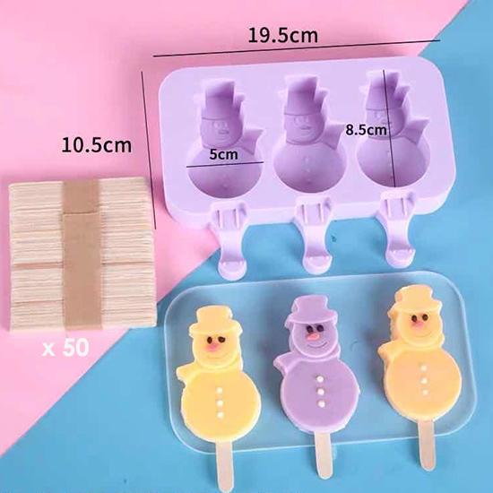 Homemade Food Grade Silicone Ice Cream Molds Ice Lolly Moulds Freezer Cartoon Ice Cream Bar Molds Maker with 50 Popsicle Sticks