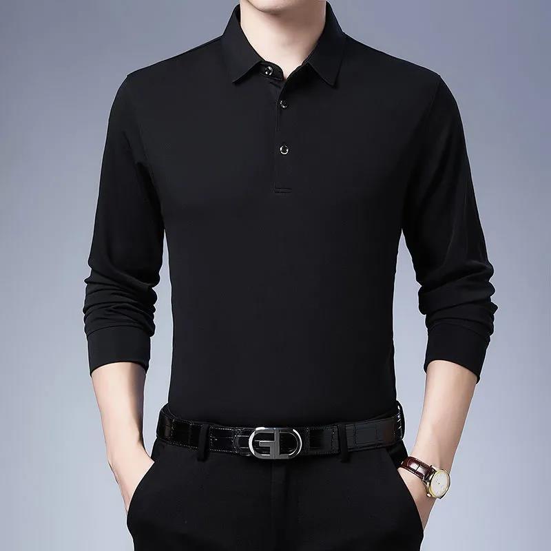 Men's Long-sleeved T-shirt Autumn Lapel Solid Color Business Shirt Casual Loose Polo Bottoming Shirt