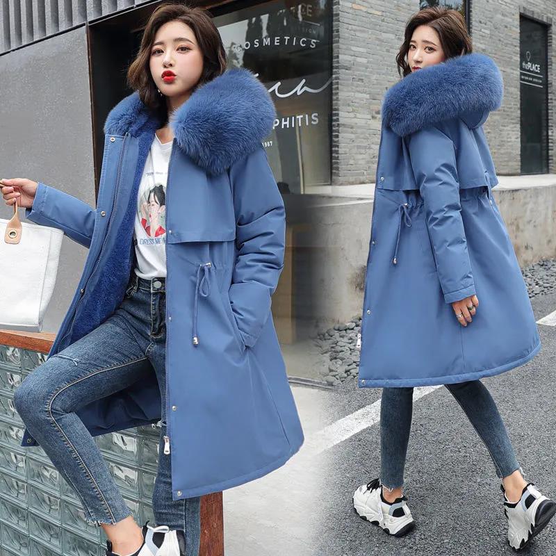 Winter Women's Cotton-padded Jacket Mid-length Large Size Fur Collar Plus Fleece Down Padded Jacket Padded Coat