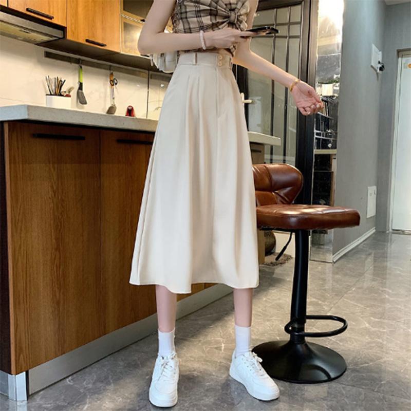 Korean Version of Spring Clothing Solid Color Fashion Two Button Design High Waist Slim Skirt A-line Midi Skirt Women's Trend