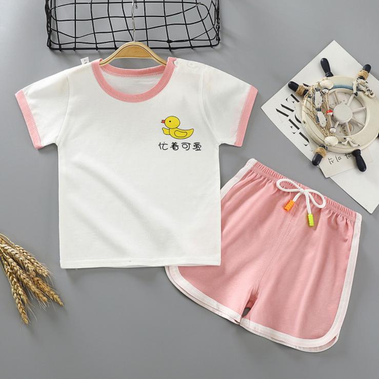 Children's Short Sleeve Suit Korean Style Printing Boys and Girls' T-shirt and Shorts Two Piece Set