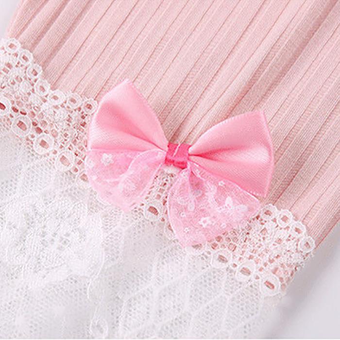 Girls' Leggings Children's Spring and Autumn Thin Lace Hollow Bow Korean Solid Color Capris Elastic Pants