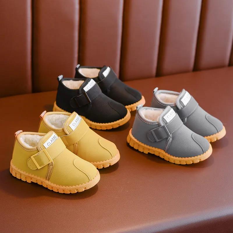 Children's Snow Boots Boys' Plush Solid Color Cotton Boots Waterproof Non Slip Warm Boots In Winter