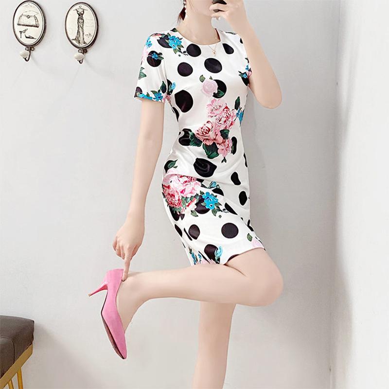 Summer Women's Mid-length Dress Short-sleeved Temperament Was Thin Belly-reducing Dress