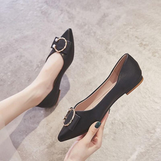 Flat Shoes Women Pointed Toe Single Shoes Soft Leather Shallow Mouth Flat Women's Shoes Small Fragrance Comfortable Flat Shoes