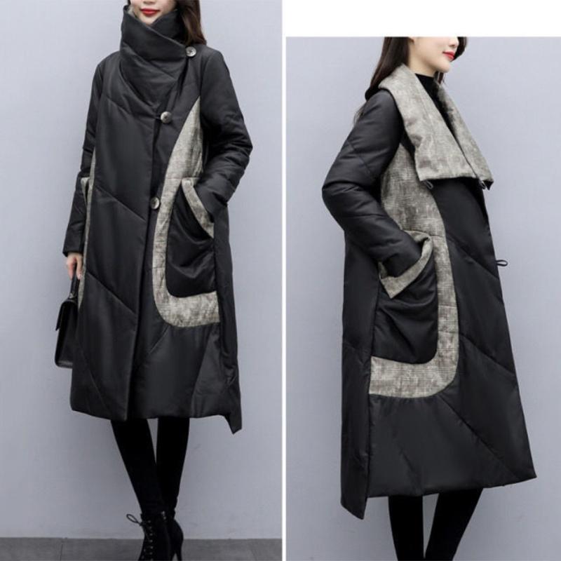 Women's Solid Color Down Jacket Mid-length Down Jacket Winter Korean Style Loose Coat Warm Stand-collar Down Jacket Quilted Jacket