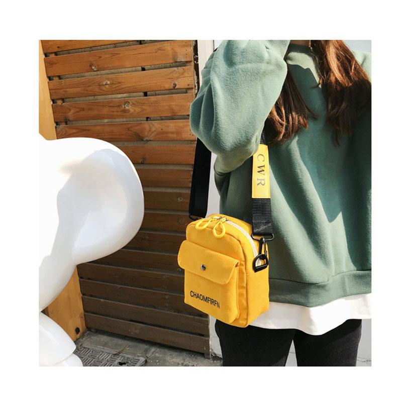 INS Canvas Small Square Handbag Small Bag Female Korean Version of All-match Messenger Bag Student Shoulder Bag Girl Shoulder Bag Zipper Messenger Bag