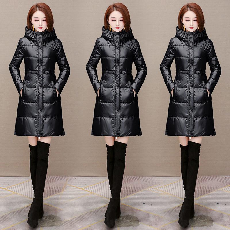 Hooded Bright Face Down Jacket Women's Mid-length Winter Wear Light and Warm White Duck Down Jacket Thin Winter Warm Jacket